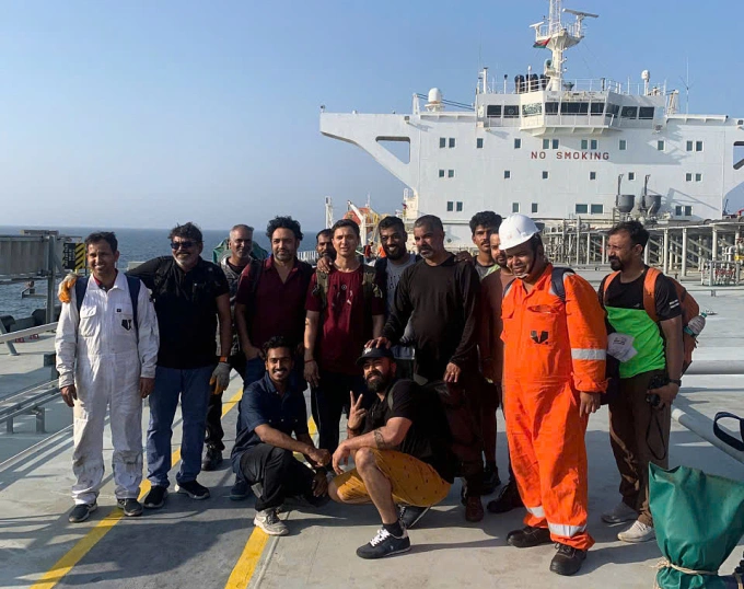 Crew members of the MT MKD VYOM ship before moving the MT SAND ship to the mainland. Photo: NVCC
