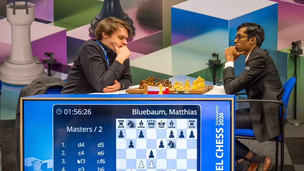 Praggnanandhaa R against Matthias Blübaum (Photo by Frans PeetersTata Steel Chess)