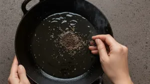 Tempering seeds in oil.