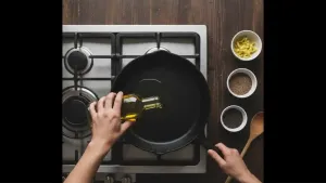 Add oil to a pan and let it heat