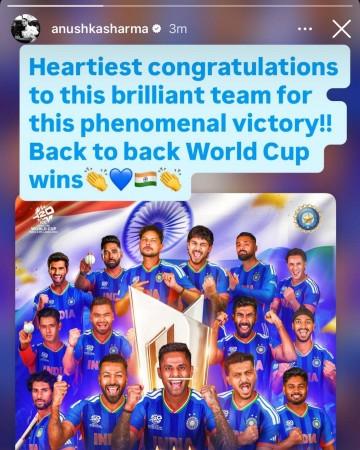 Bollywood celebrities, including Anushka Sharma, Ajay Devgn and Anil Kapoor, celebrated India's historic T20 World Cup victory on social media. Their posts reflected national pride as Team India beat New Zealand. Bollywood celebrities, including Anushka Sharma, Ajay Devgn and Anil Kapoor, celebrated India's historic T20 World Cup victory on social media. Their posts reflected national pride as Team India beat New Zealand.