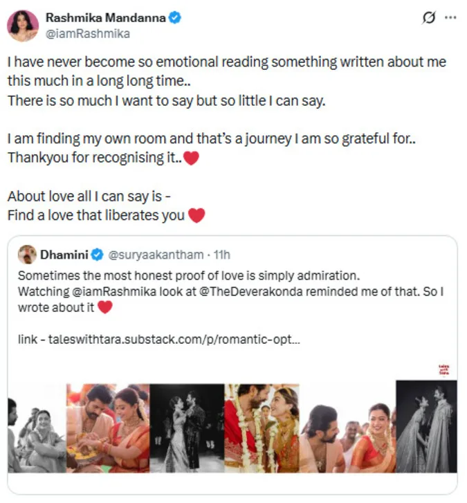 Rashmika's reaction on a post