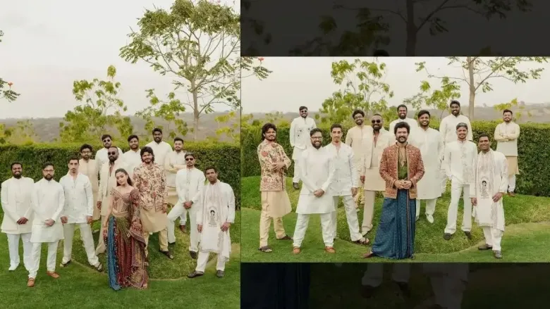 A group of people with a beautiful woman; A group of people with a man in traditional dress