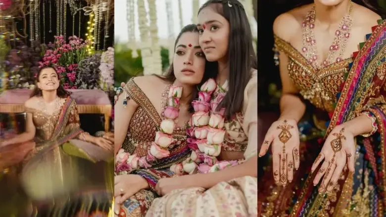 A woman showing her mehendi design; An emotional woman with a girl 