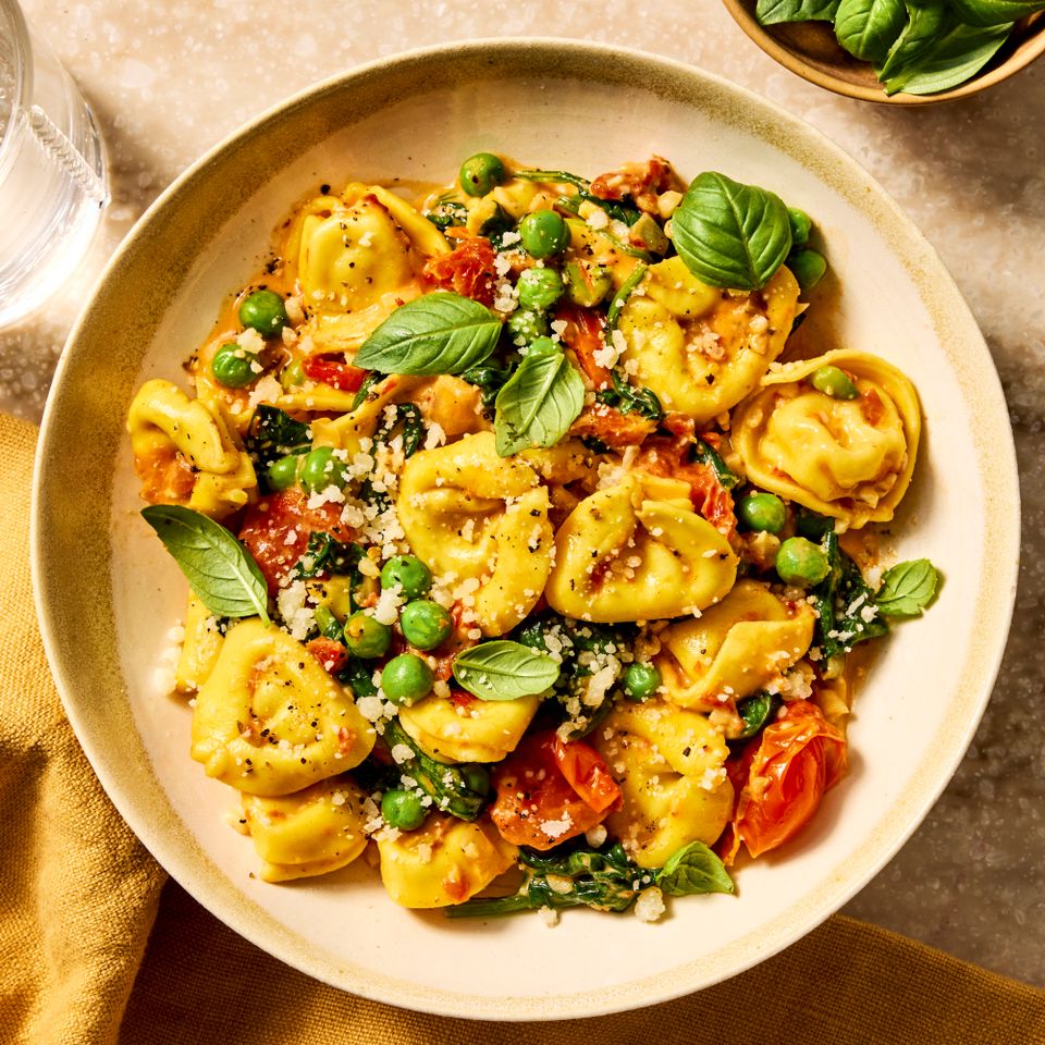 A recipe image of Marry Me Tortellini. Credit: Photographer: Morgan Hunt Ward, Prop Stylist: Pheobe Hausser, Food Stylist: Jennifer Wendorf.