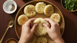 Shaping Sabudana Tikki.