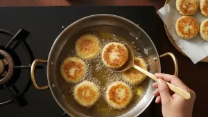 Frying Sabudana Tikki