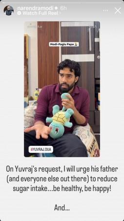 Influencer Yuvraj Dua's plea for his 'Modi-Paglu Papa' to cut down on sugar gets a reply from PM Modi
