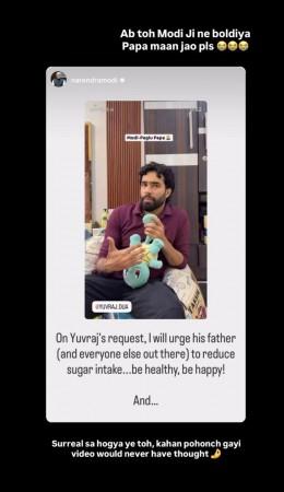 Influencer Yuvraj Dua's plea for his 'Modi-Paglu Papa' to cut down on sugar gets a reply from PM Modi