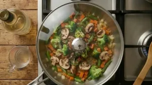 Once it starts boiling, reduce the heat and let the vegetables cook on low flame until they become tender. You can also add white wine at this stage if desired.