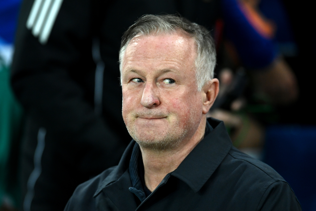 BELFAST, NORTHERN IRELAND - NOVEMBER 17: Michael O'Neill, Head Coach of Northern Ireland, looks on during the FIFA World Cup 2026 qualifier match between Northern Ireland and Luxembourg at Windsor Park on November 17, 2025 in Belfast, Northern Ireland. (Photo by Charles McQuillan/Getty Images)