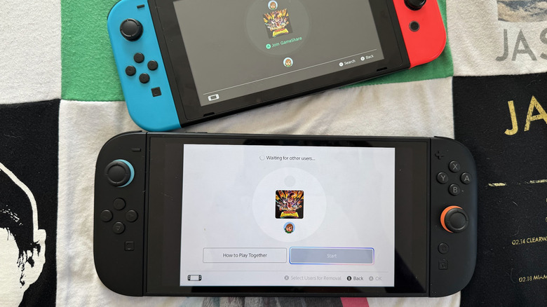 A Nintendo Switch 2 console is gamesharing with an original Switch