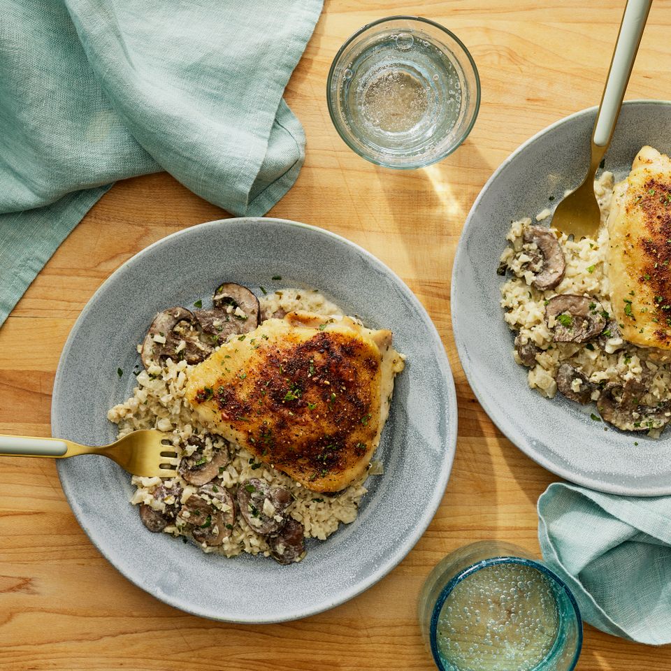 a recipe photo of the Creamy Chicken & Cauliflower Rice Casserole Credit: Photographer: Fred Hardy, Food Stylist: Jennifer Wendorf, Prop Stylist: Lydia Purcell