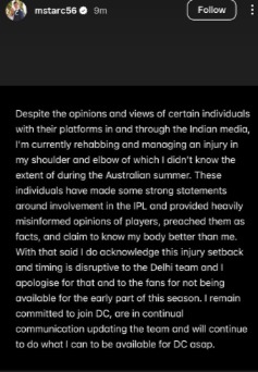 Mitchell Starc's Instagram story Mitchell Starc's Instagram story