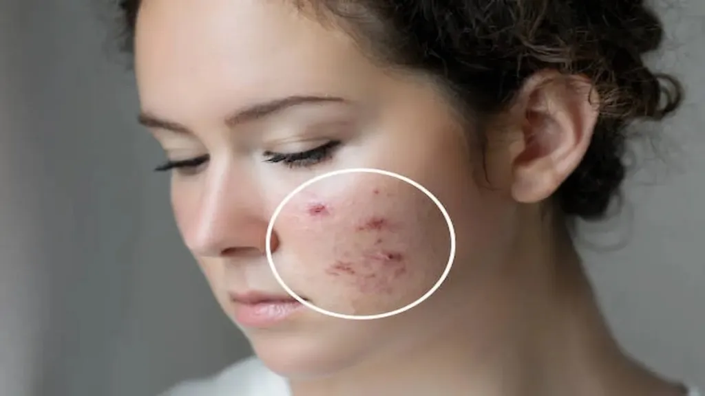 photo showing with circle woman's pimples