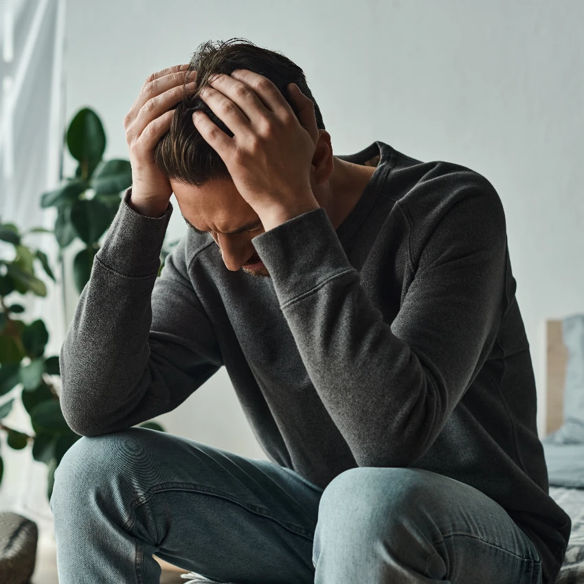 depressed man struggling to open up in relationship
