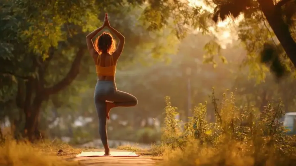 Indian woman walking in a park representing active lifestyle for better health