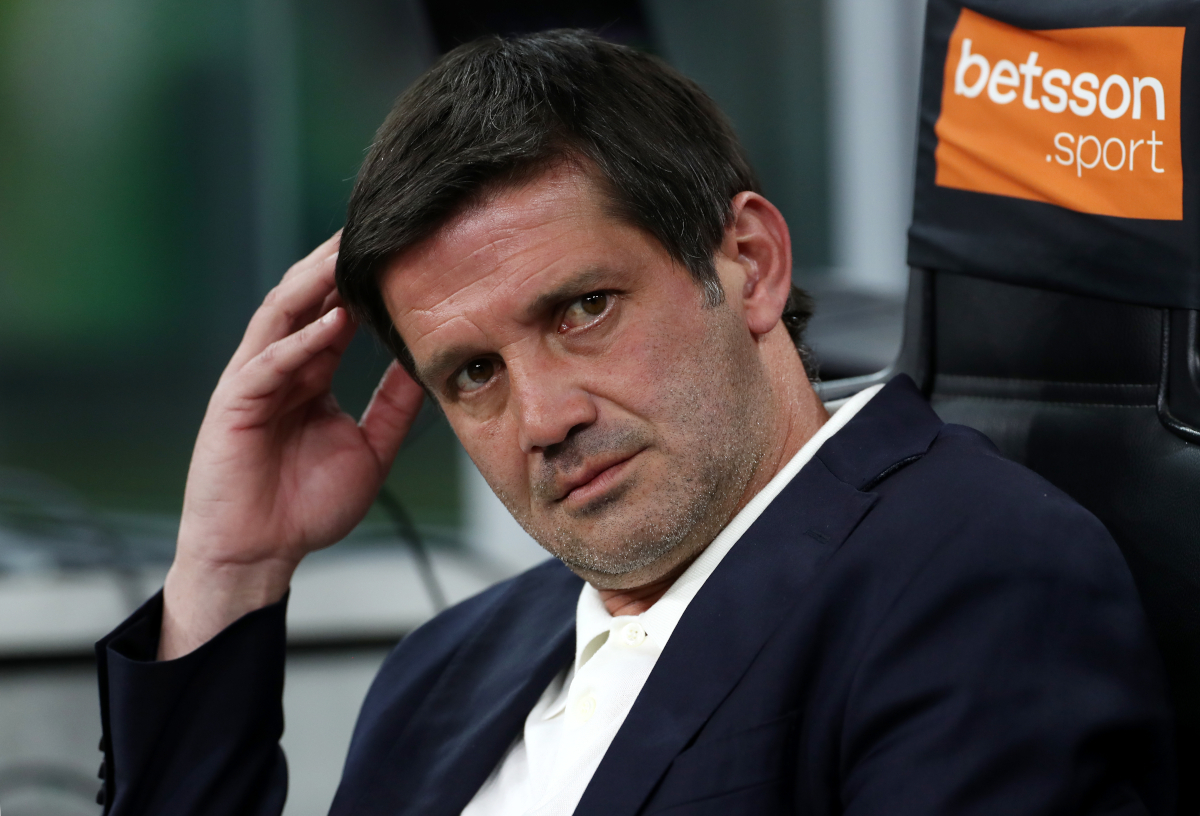 MILAN, ITALY - APRIL 05: Cristian Chivu, Head Coach of Inter, looks on from the team bench prior to the Serie A match between FC Internazionale and AS Roma at Giuseppe Meazza Stadium on April 05, 2026 in Milan, Italy. (Photo by Marco Luzzani/Getty Images)