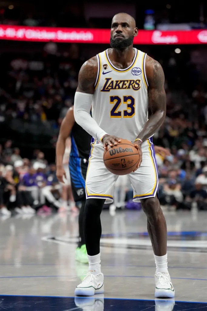LeBron James shooting a free throw.