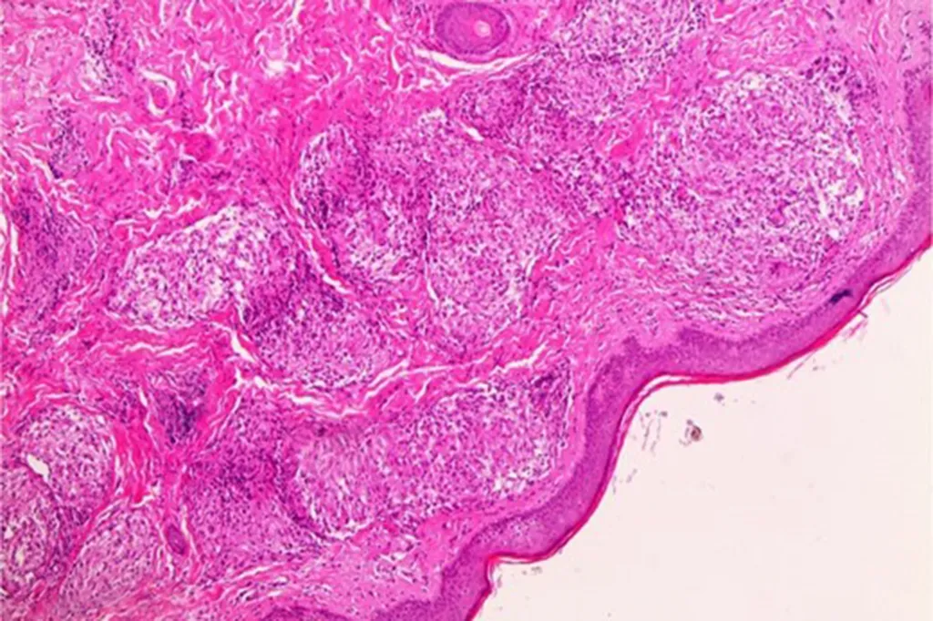 Skin biopsy revealing non-caseating granulomas.