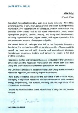 Jaiprakash Gaur expresses full confidence in Adani Group to take Jaiprakash Associates forward