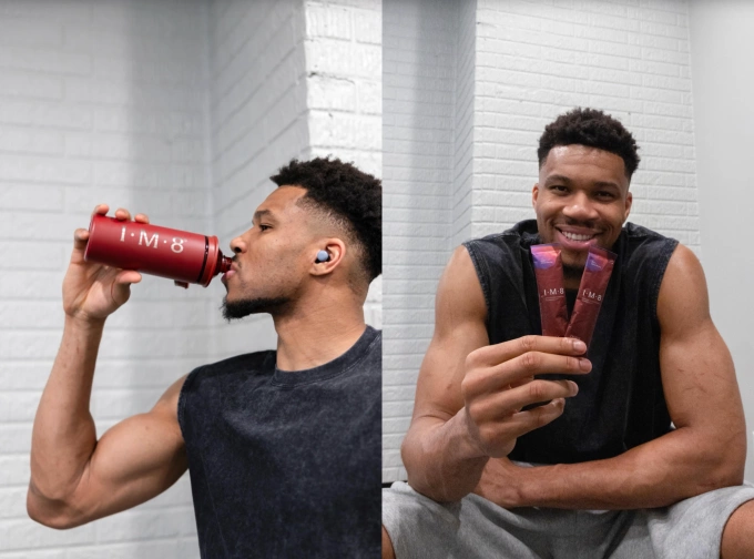 Giannis Antetokounmpo promotes the product lines of IM8, a brand he directly invests in. Photo by IM8