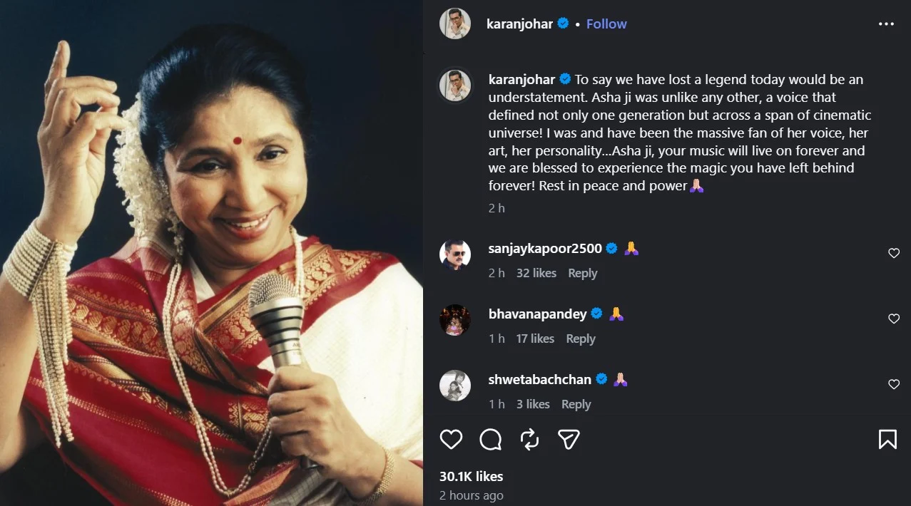 Asha Bhosle dies: Shah Rukh Khan, Karan Johar and others pay tributes