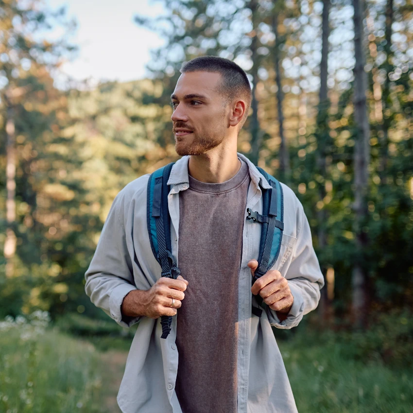 man walking in nature