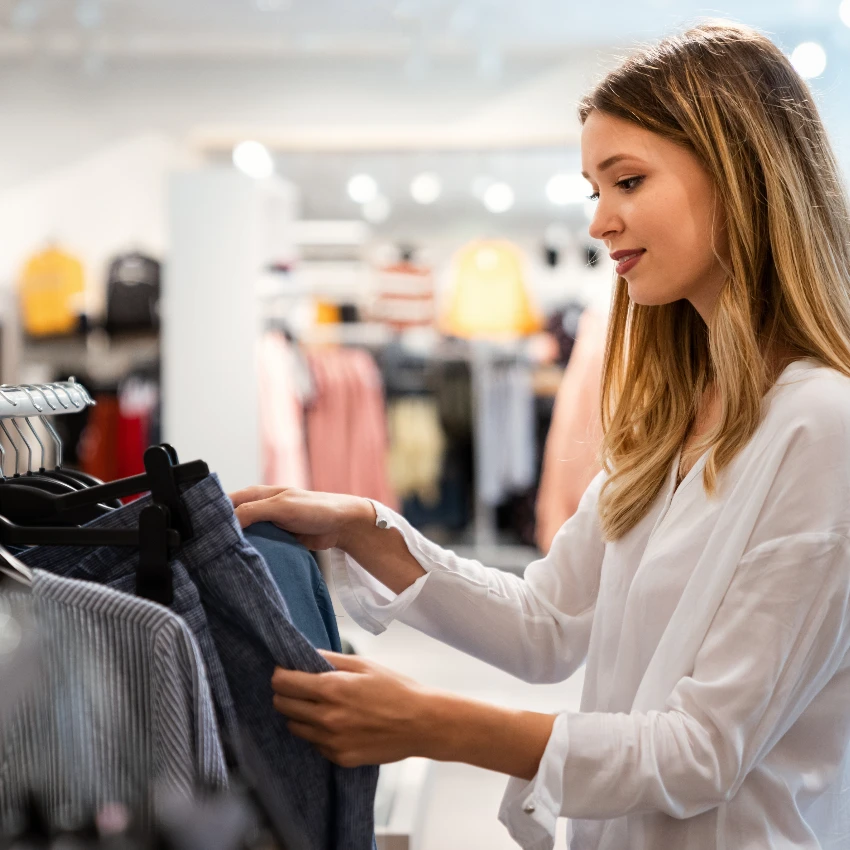woman looking at clothing in store