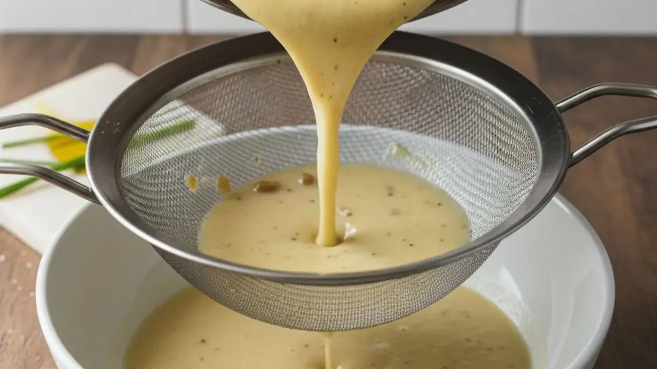 Pour the blended soup mixture through a metal strainer.