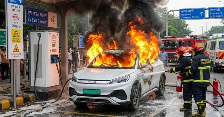 electric car fire representative image ai generated