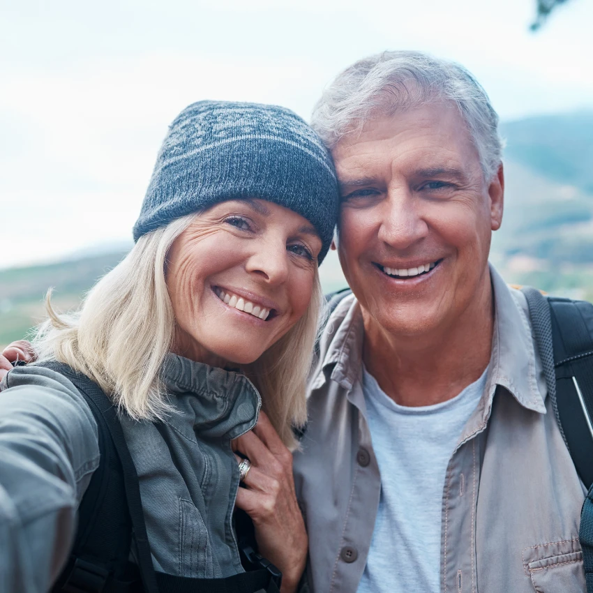 wife with strong mental health on a hiking vacation with her husband
