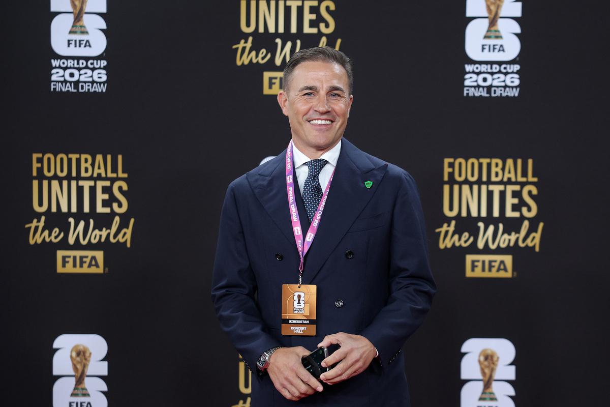 WASHINGTON, DC - DECEMBER 05: Fabio Cannavaro, Head Coach of Uzbekistan, 2006 World Cup winner with Italy, poses on the red carpet prior to the FIFA World Cup 2026 Official Draw at John F. Kennedy Center for the Performing Arts on December 05, 2025 in Washington, DC. (Photo by Kevin Dietsch/Getty Images)