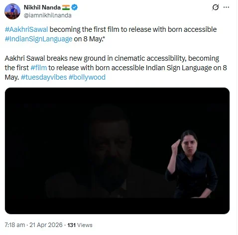 Sanjay Dutt's Aakhri Sawal brings sign language to theatres.