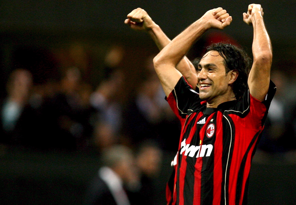 epa00998510 Defender Alessandro Nesta of AC Milan celebrate the victory at the end of the Champions League second leg semifinal match against Manchester United in Milan's San Siro-Giuseppe Meazza stadium late 02 May 2007. AC Milan won 3-0 and acceeds to the final match against Liverpool which will be played in Athens on 23 May. EPA/ETTORE FERRARI