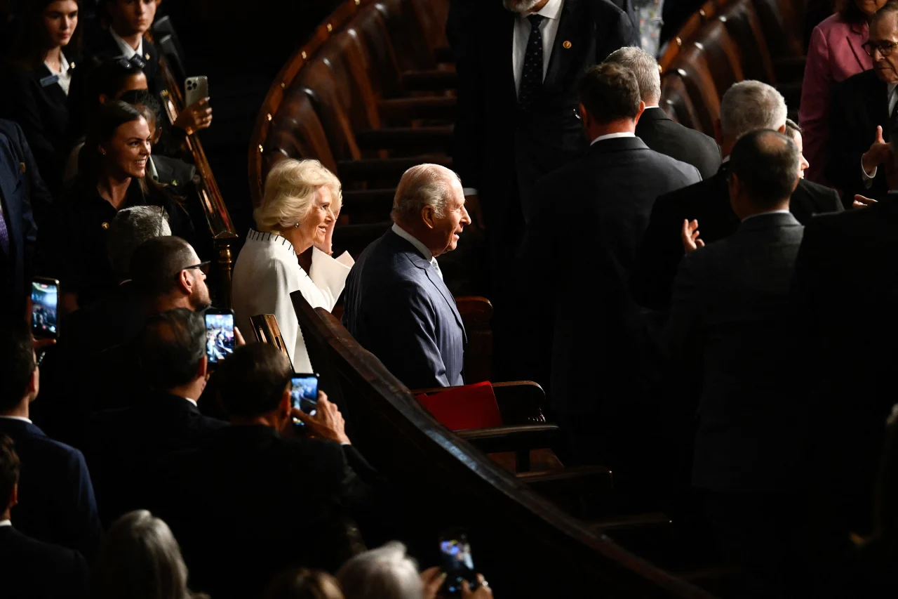 Britain's King Charles and Queen Camilla arrive to speak to a joint meeting of Congress in the House Chamber of the US Capitol on Tuesday.