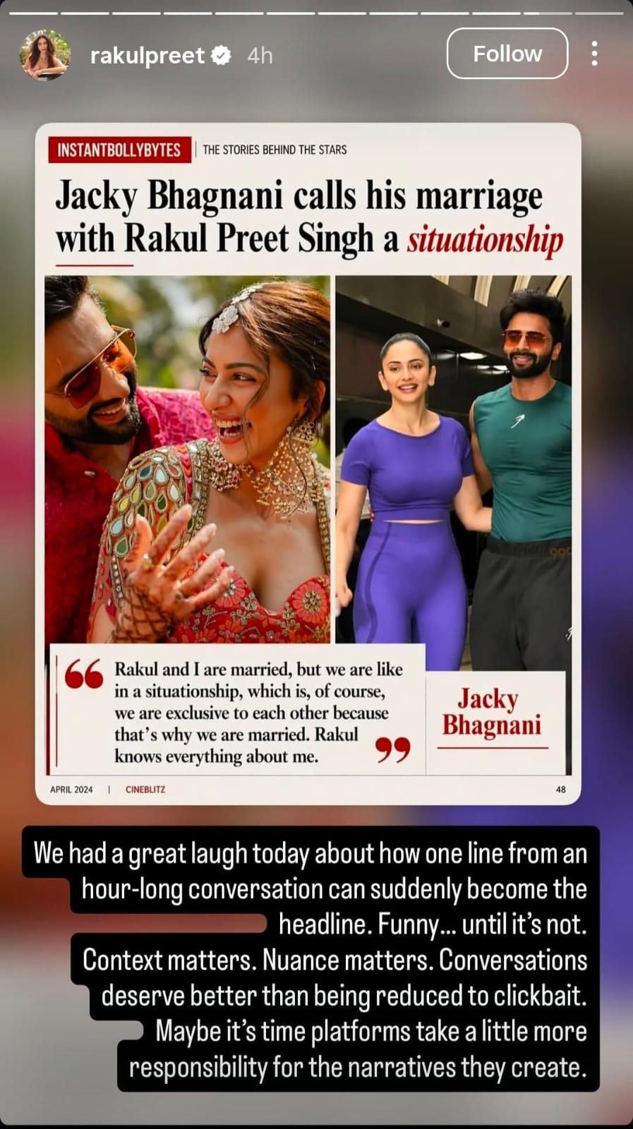 Rakul Preet Singh reacts to husbands “situationship” comment