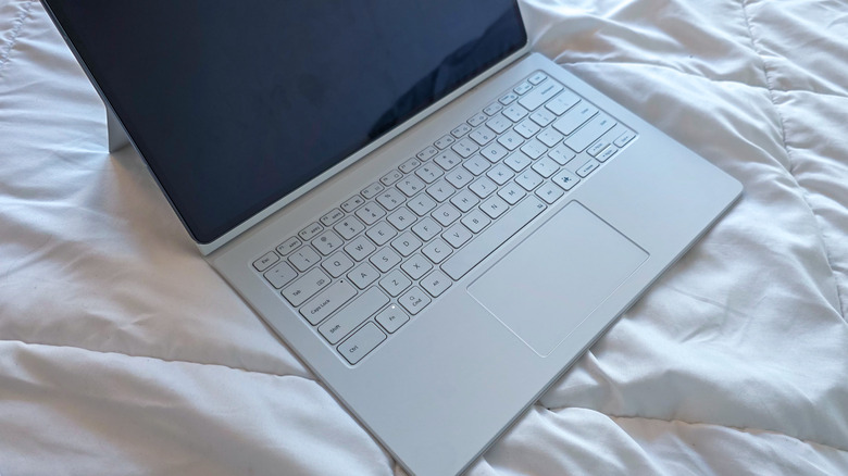 Samsung Galaxy Tab S10 Ultra posed on bed