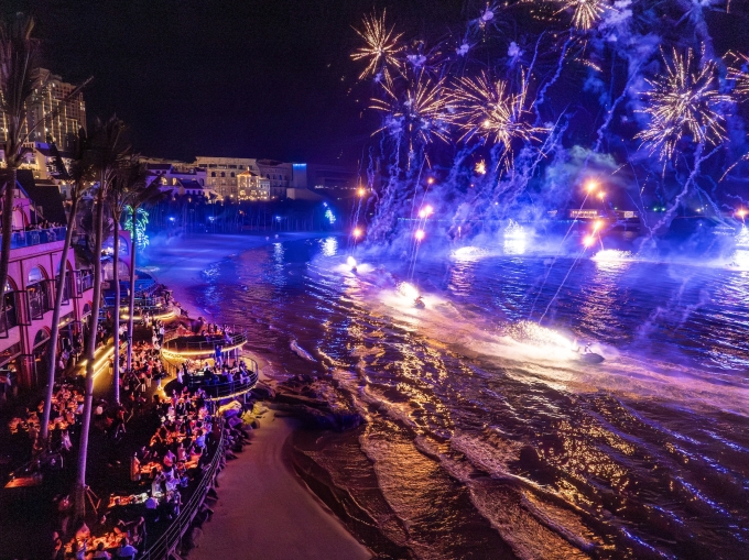 Fireworks on the sea at Sunset Town with the view from Sun Bavaria GastroPub. Photo courtesy of Sun Group