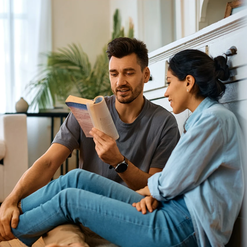 couples who’ve been together ever since the first day they met credit eight things for their lasting relationship couple reading is aligned