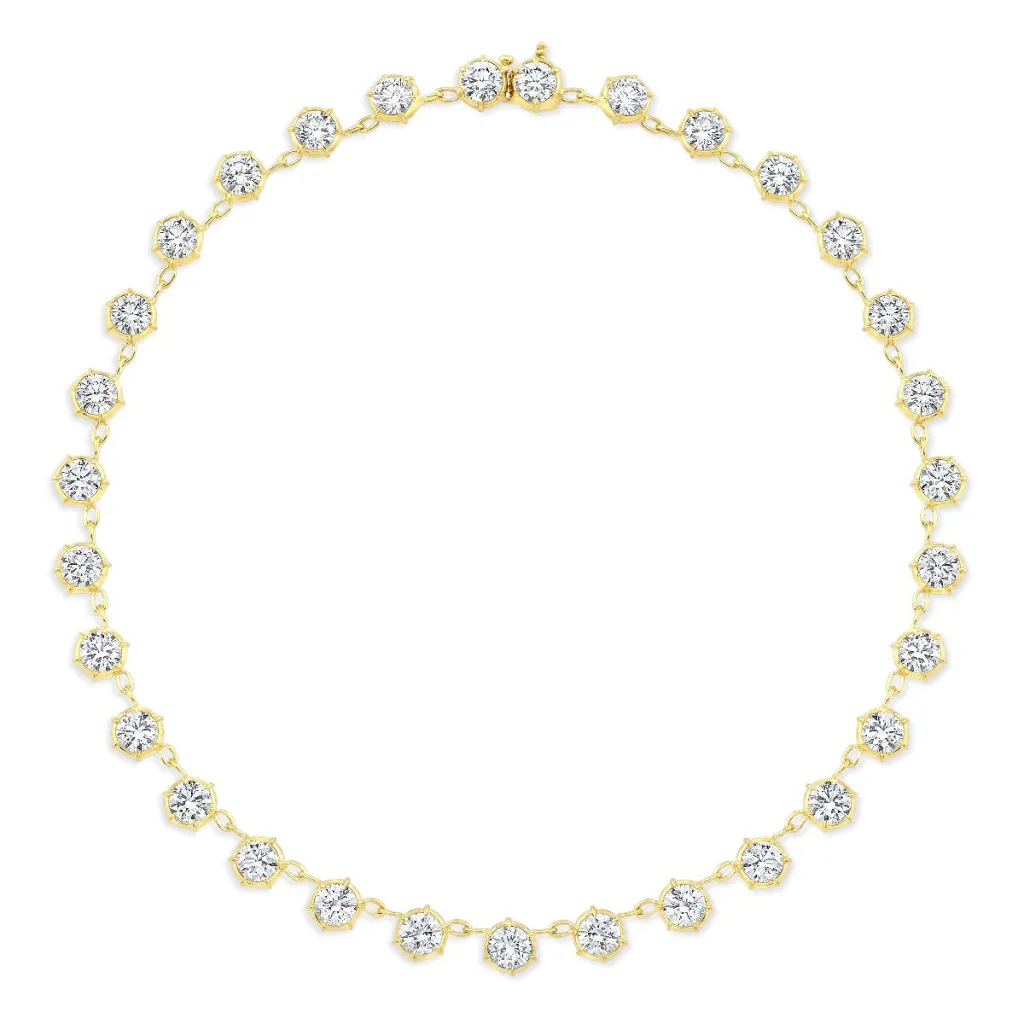 18k gold bezel set diamond necklace.