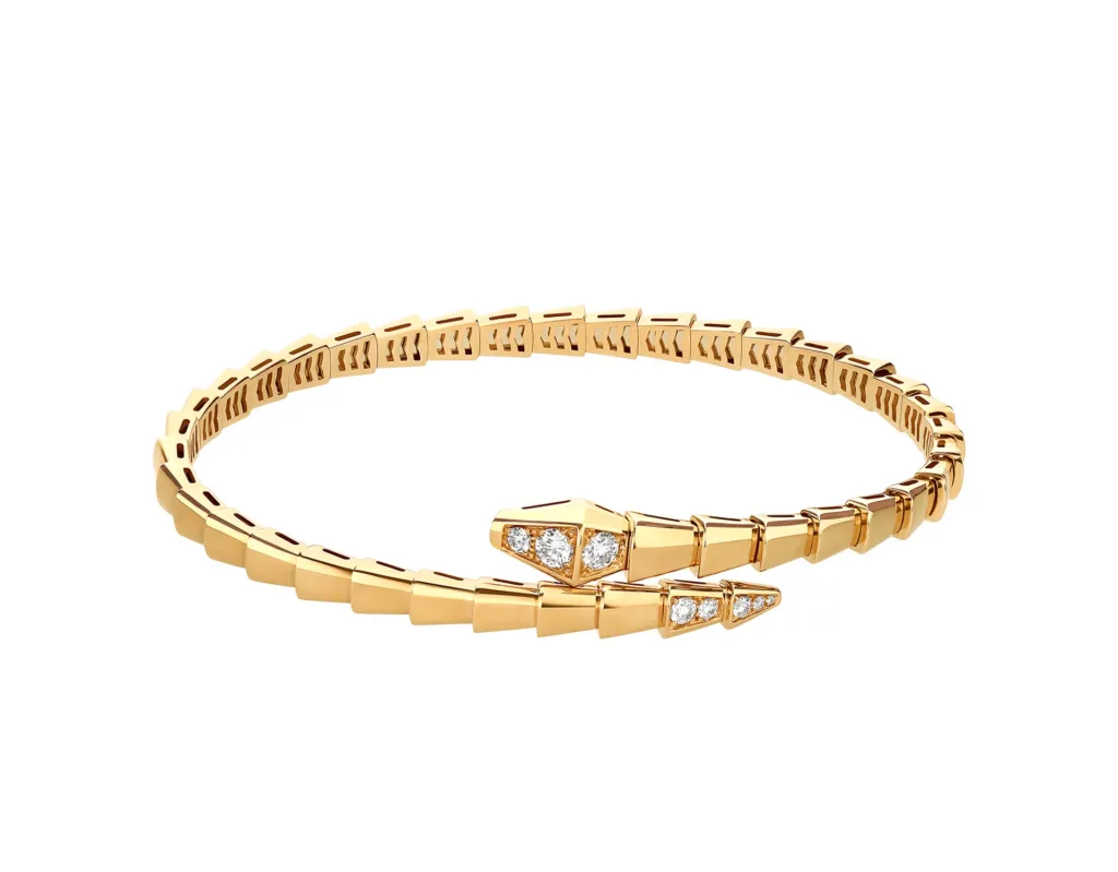 Bvlgari Serpenti 18k yellow gold and diamond bangle bracelet.