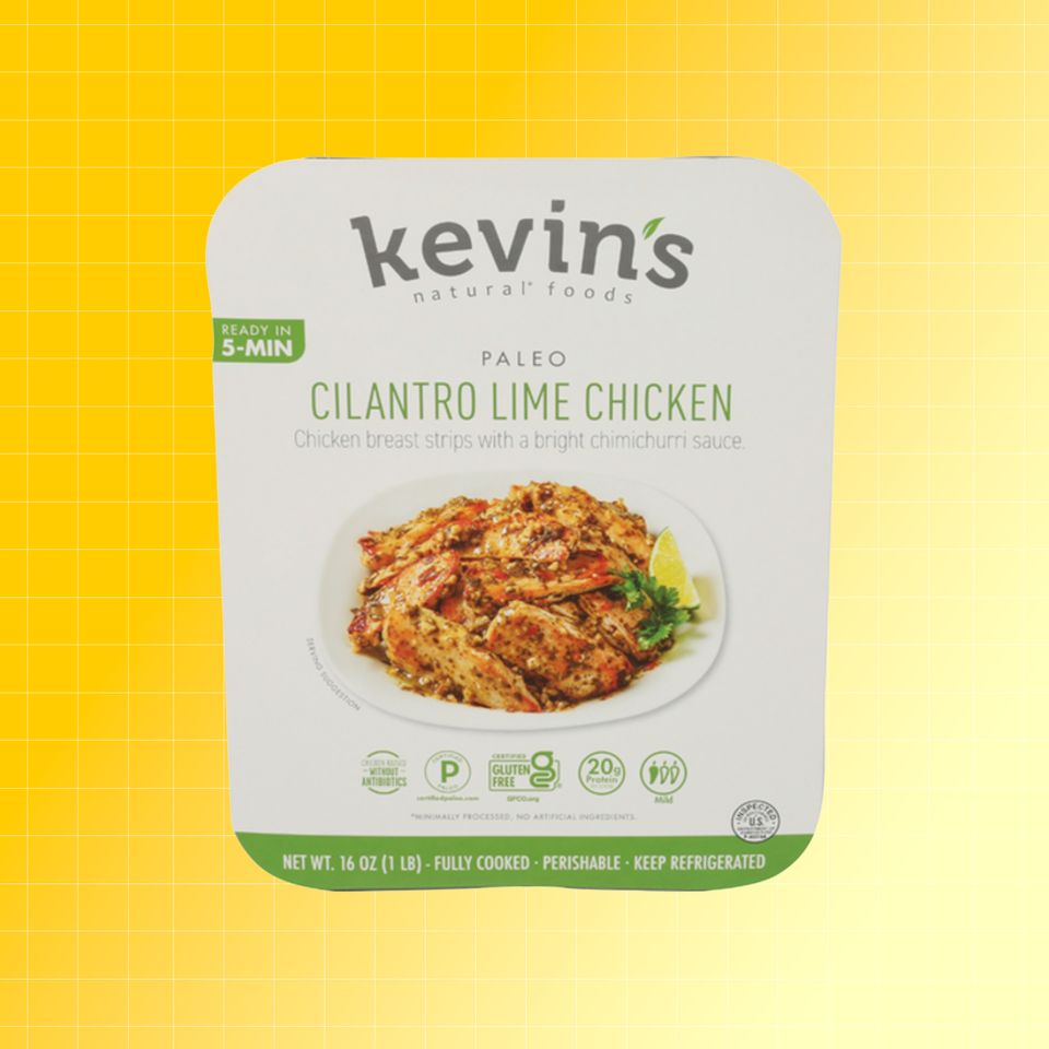 Packaging of Kevins Cilantro Lime Chicken a convenience food product Credit: Sprouts. EatingWell design.