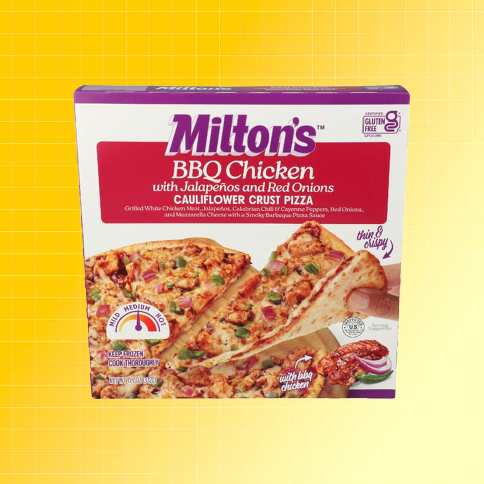 Miltons BBQ Chicken frozen pizza packaging Credit: Sprouts. EatingWell design.