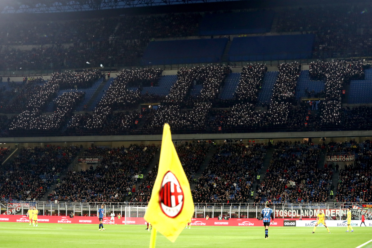 MILAN, ITALY - MAY 10: Fans of AC Milan spell out 