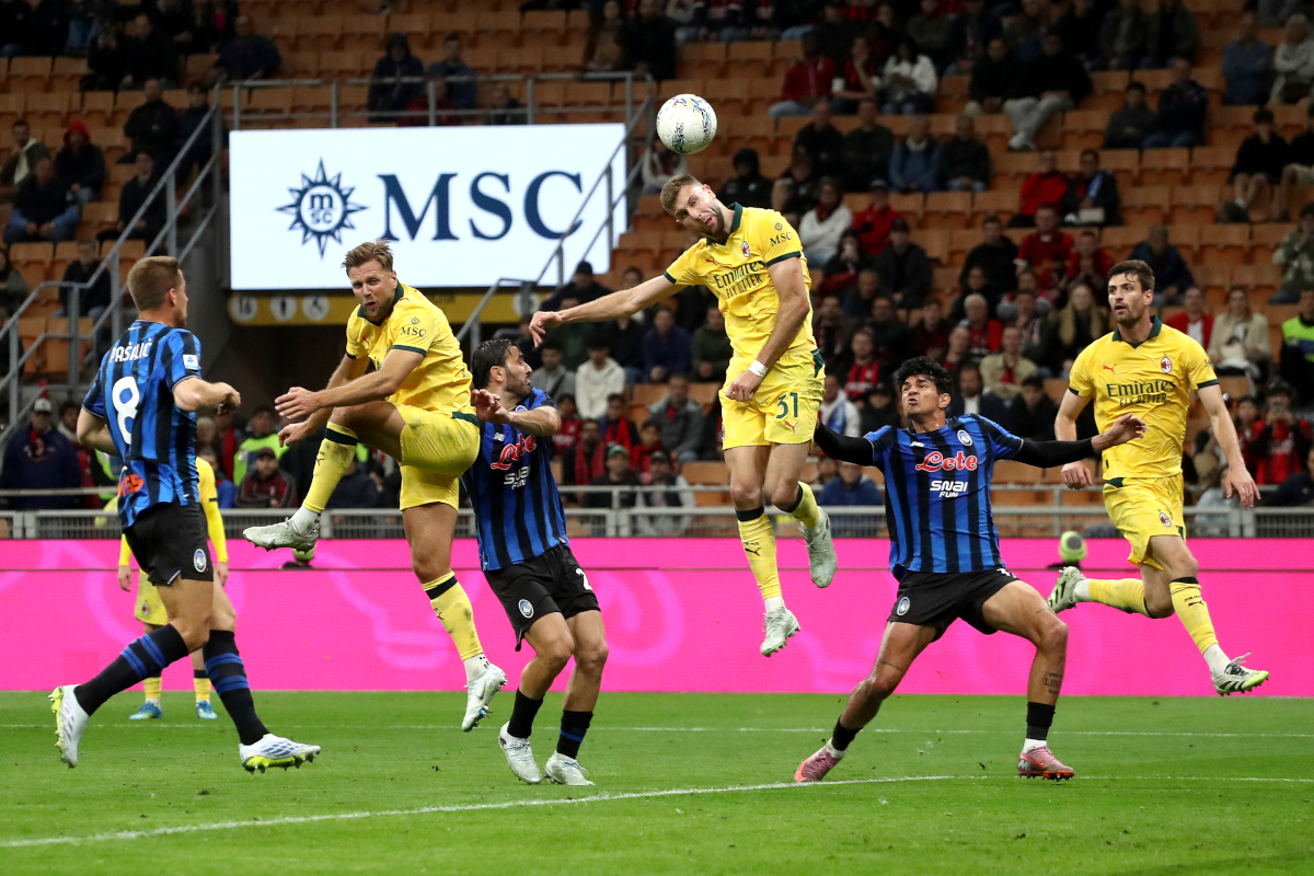 MILAN, ITALY - MAY 10: Christopher Nkunku of AC Milan scores his team's second goal from a penalty kick during the Serie A match between AC Milan and Atalanta BC at Giuseppe Meazza Stadium on May 10, 2026 in Milan, Italy. (Photo by Marco Luzzani/Getty Images)
