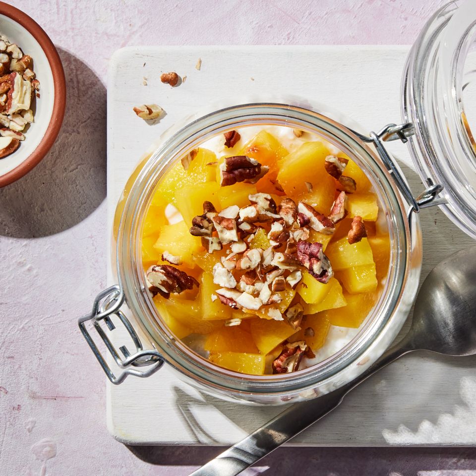 a recipe photo of the Cottage Cheese Snack Jar with Fruit Credit: Photographer: Rachel Marek, Food stylist: Sue Mitchell, Prop stylist: Skylar Myers,