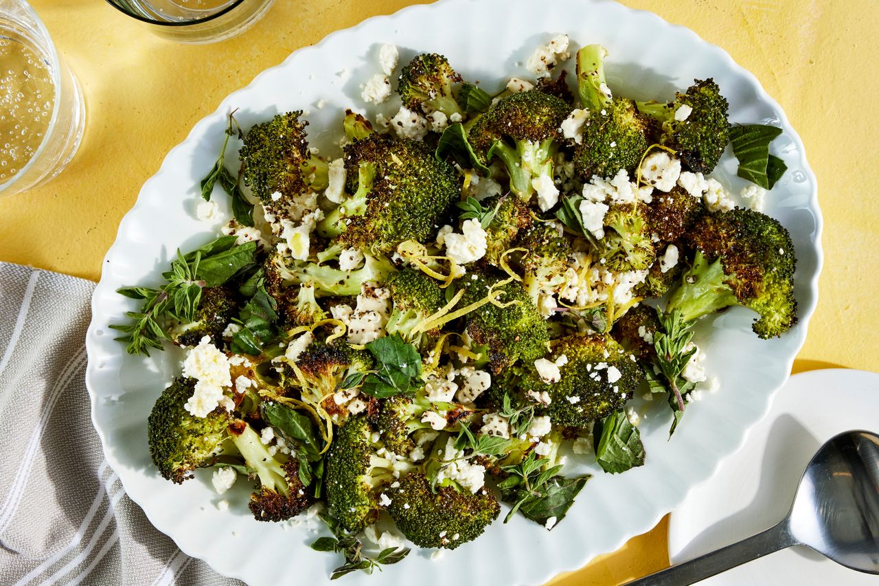 an image of the Roasted Lemon-Feta Broccoli Credit: Photographer: Jen Causey, Food Stylist: Margaret Dickey, Prop Stylist: Christina Daley