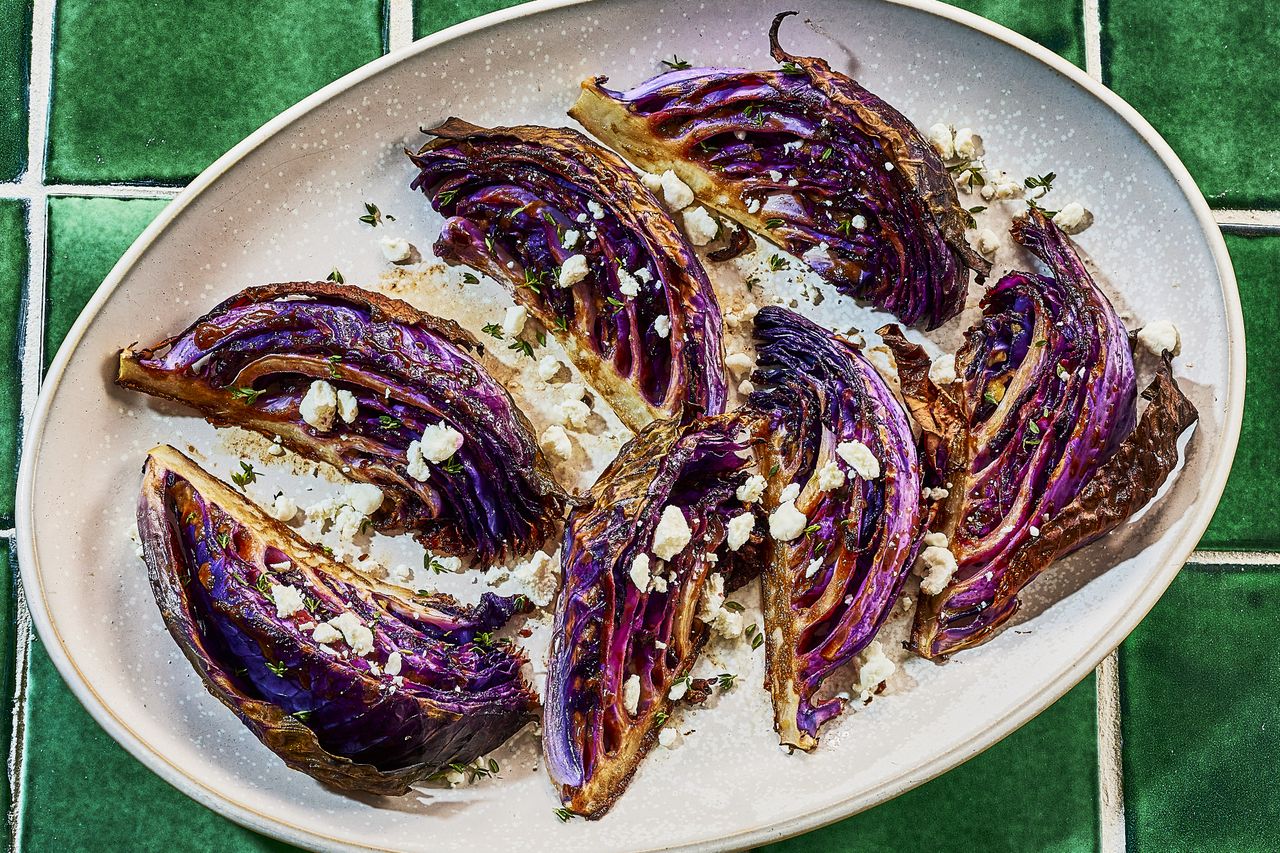 an image of the Roasted Red Cabbage with Balsamic Credit: Heami Lee, Food Stylist: Emily Nabors Hall, Prop Stylist: Christine Keeley