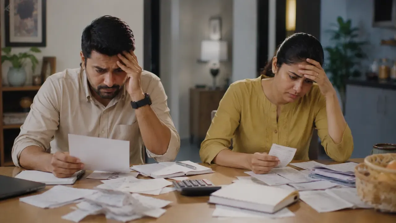 Indian couple stressed about household responsibilities and expenses